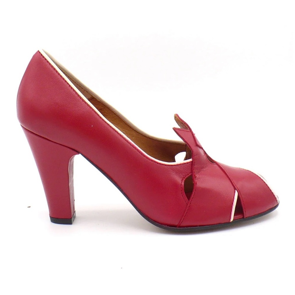 Re-Mix Delux Vintage Classics Size 10 Myrna Leather Red High Heels Peep Toe